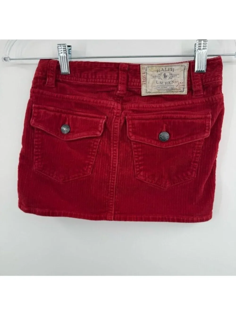 Ralph Lauren Girls Red Corduroy Mini Skirt Size 7 Classic Button Zip Preppy Fall